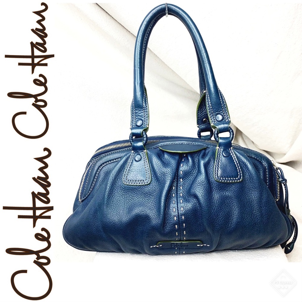 Cole Haan Village Triple Zip Blue Leather Satchel